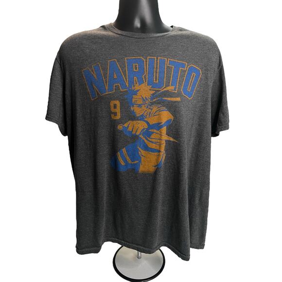Naruto Uzumaki in action with the number “9” Shippuden XL Gray T-Shirt Anime Tee - Picture 1 of 7